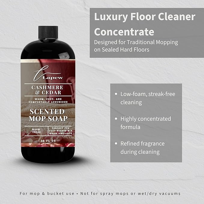 Lapew Cashmere Cedar Scented Mop Soap - Luxury Floor Cleaner Concentrate for Mopping Tile, Laminate, Vinyl & Hardwood | Streak-Free, Low-Foam | 36 oz