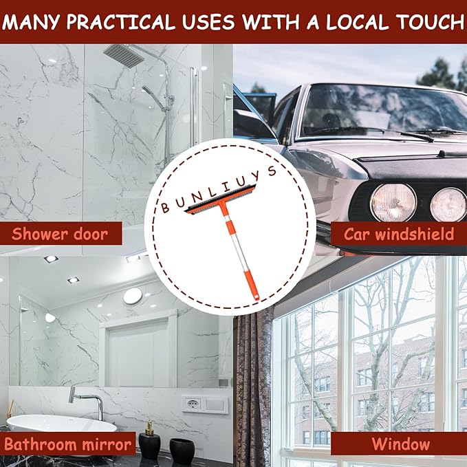 Window Squeegee for Window Cleaning with Retractable Pole 28", Squeegee Window Cleaner Tool 2 in 1 Car Window Cleaning Tool Telescopic Window Washing Equipment, Shower Squeegee for Glass Door