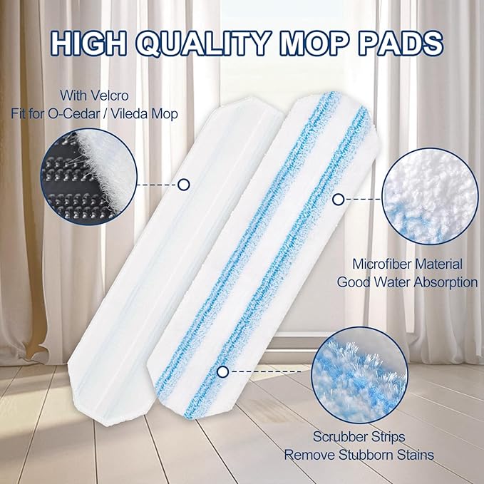 H2prO Mop Pads Replacements Compatible with Flat Mop System, Replace Mop Heads for Mop, Machine Washable Reusable Microfiber Pad Refills for Floor Cleaning (4 Pack)