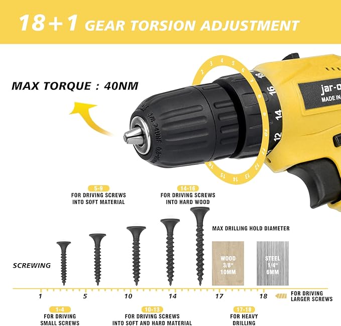 Portable 21V Power Drill Set with 37PCS Drill Bit,Cordless Drill Kit with Battery and Charger,Jar-owl Home Tool Kit with Electric Drill,Power Tool Combo Kit for Men Women Office Repair Maintain-Yellow