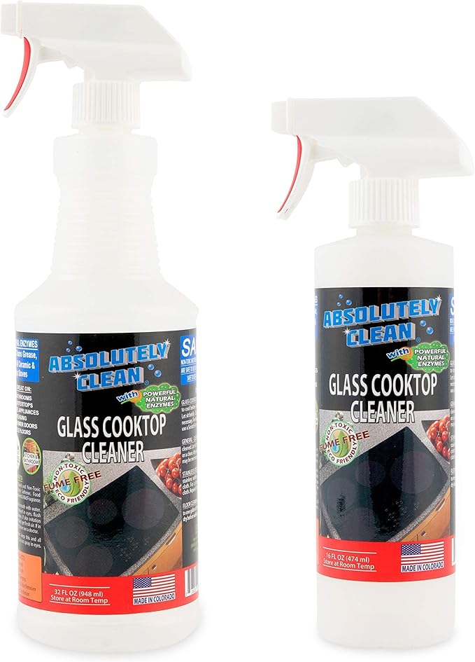Absolutely Clean Amazing Ceramic & Glasstop oven cleaner heavy duty- Fume Free & Scratch Free - Streakfree - Powerful, Natural Enzymes - USA Made (32 oz)