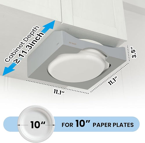 10-inch Paper Plate Dispenser Under Cabinet, Bamboo Paper Plate Holders, Kitchen Counter Vertical Plate Dispensers Holders Countertop Caddy (For 10-inch Plates,Gray)