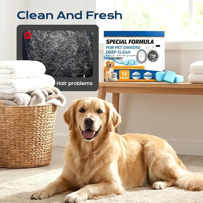 Washing Machine Cleaner Tablets 24 Pack, 2026 Upgraded Washer Cleaner Tablets for HE Top Front Load Washer, Removes Pet Hair, Odors, Suitable for Pet Owners (12 Pack)