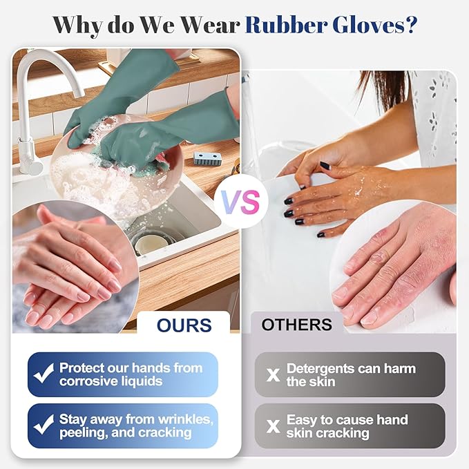 Rubber Kitchen Dishwashing Gloves - 3 Pairs Colorful Reusable Household Cleaning Gloves For Washing Dishes And Cleaning Tasks，Flexible And Durable Waterproof (Medium, Dark Green+Green+Gray)