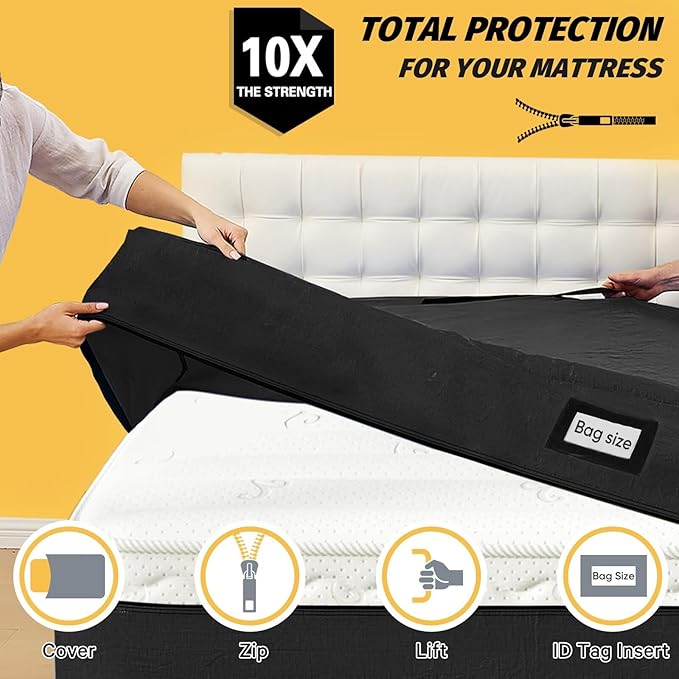 Mattress Bags for Moving and Storage, BETU Waterproof Mattress Protector King Mattress Cover with 8 Heavy Duty Handles and Zipper Extra Thick Moving Supplies for Bed Reusable (82x79x13.5 Black)