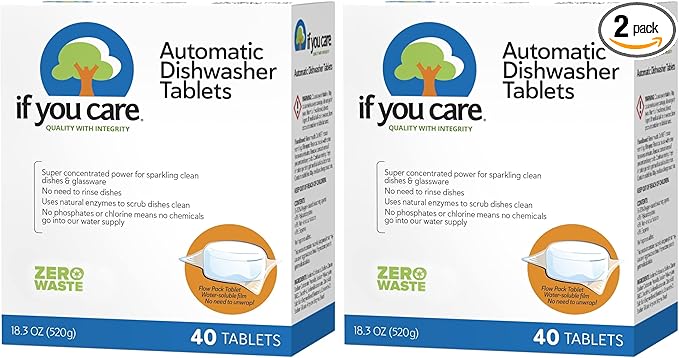 If You Care Dishwasher Tablets 40 Count - Powerful, Plant Based, Concentrated, Biodegradable, Natural Dish Cleaner Detergent, Dishwashing Soap Tabs (Pack of 2)