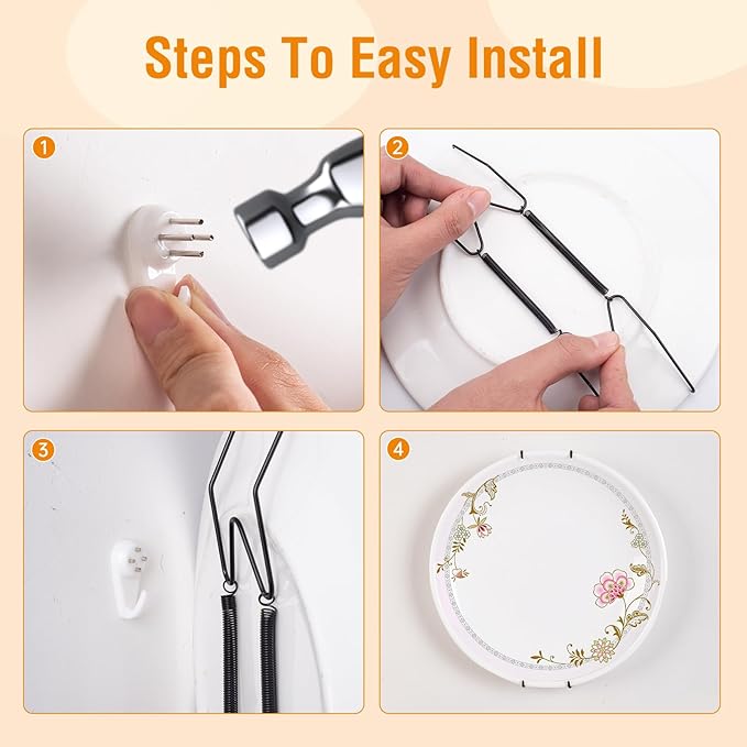 Bilillo 3 Pack Plate Hangers for The Wall, Suitable for 12''-16'' Decorative Plate,Invisible Heavy Duty Wire Plate Holder with Wall Hooks, Plate Hangers for Displaying Plates, Platter, Dish (Black)