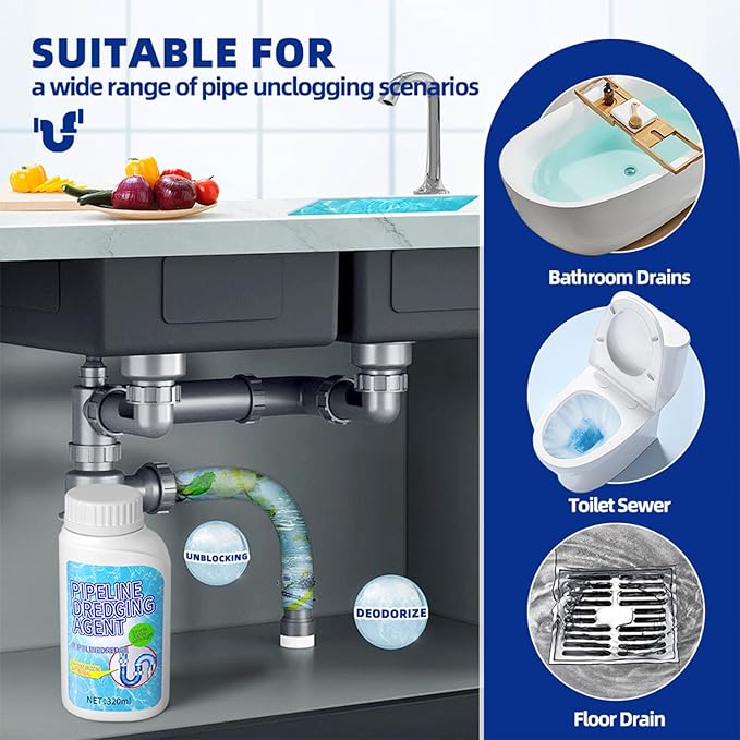 Liapu Drain Clog Remover, Pipeline Dredging Agent, Powerful Quick Cleaning Drain Toilet Cleaner Tool, Unclog Toilet Clog And Kitchen Sink Pipe Unblocker Powder