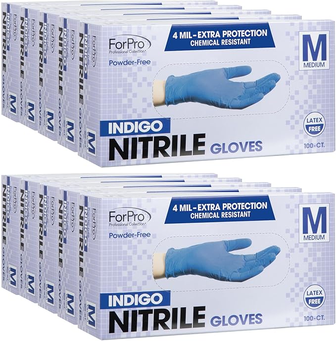 ForPro Disposable Nitrile Gloves, Chemical Resistant, Powder-Free, Latex-Free, Non-Sterile, Food Safe, 4 Mil