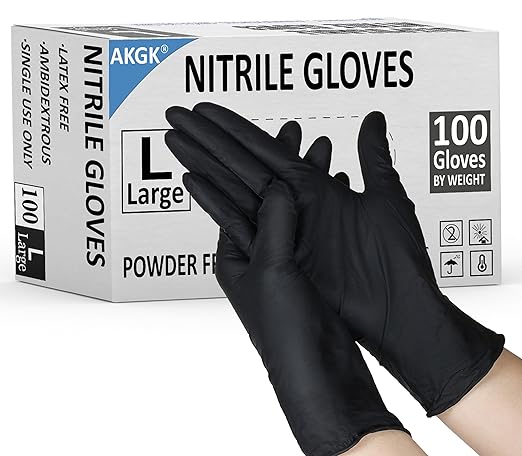 akgk Nitrile Gloves, 100 Pcs Disposable Black Nitrile Gloves Large, Cleaning Gloves for Cooking, Household & More, Powder-Free, Latex-Free