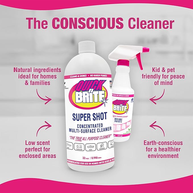 Quick 'n Brite Super Shot Liquid Cleaner, True All Purpose Cleaner, Concentrated, 32 oz