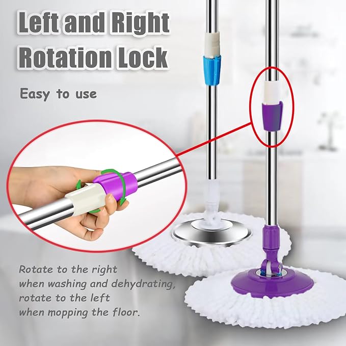 Spin Mop Replacement Mop Handle, 49-inch 360 Degrees Rotating Telescopic Replacement Mop Stick with Stainless Steel Disc for Spin Mop Bucket Cleaning System (Stainless Steel Disc, Red)