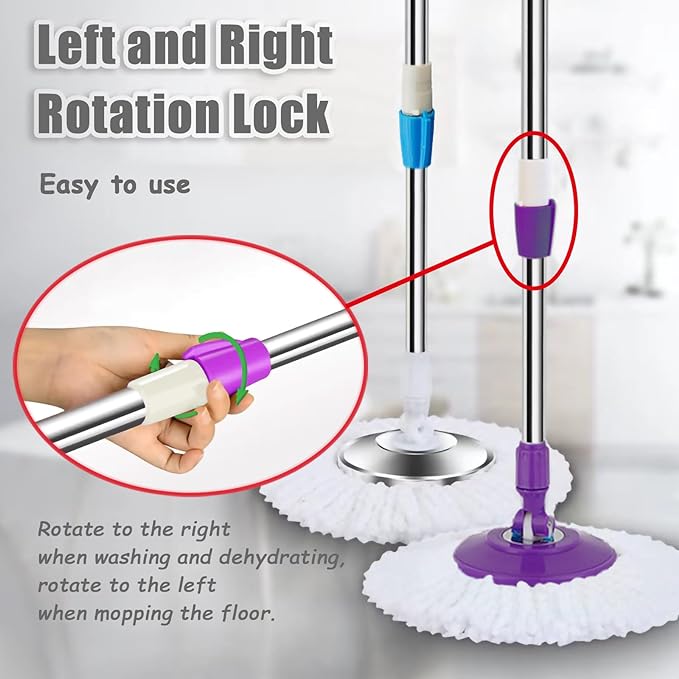 Spin Mop Replacement Mop Handle, 49-inch 360 Degrees Rotating Telescopic Replacement Mop Stick with Stainless Steel Disc for Spin Mop Bucket Cleaning System (Stainless Steel Disc, Green)