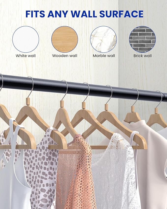 Supforce 4 PACK Closet Rods for Hanging Clothes, 17 to 39 Inches Stepless Adjustable Metal Closet Rod, 1.3 Inches Heavy Duty Clothes Hanging Rod for Closet Wardrobes Laundry RV, Black