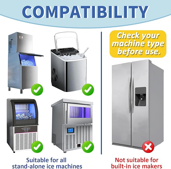 Ice Machine Cleaner Maker and Descaler - 24 Ice Maker Cleaner Tablets Compatible with All Major Brands, Nickel Safe Descaler Countertop Portable Commercial Icemaker Cleaning Solution