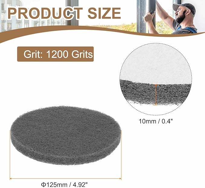 HARFINGTON 24pcs Scrubber Scouring Pads 1200 Grits 5 Inch Drill Power Brush Hoop and Loop Surface Conditioning Disc Drill Scuffing Disc Scrub Pads for Home Kitchen Cleaning, Light Gray