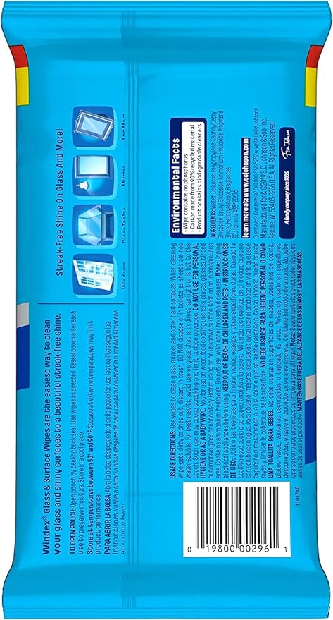 Windex Wipes Glass Cleaning, Pre-Moistened Glass and Surface Wipes to Clean Home Surfaces, Household Essentials, Original Scent, 38 Count (Pack of 12)