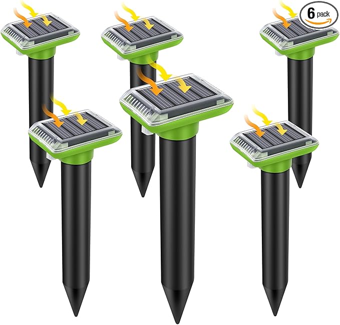 Solar Mole Repellent, Ultrasonic Gopher Repeller Outdoor, 6 Packs Solar Powered Waterproof Snake Repellent Deterrent Gopher Vole Snake Pest and Other Animals from Lawn Garden Yard Home (6PCS)