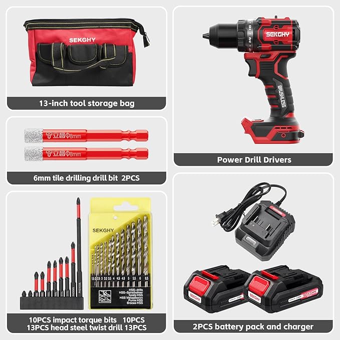 20V MAX Cordless Drill Driver Kit, 70Nm High Torque, LED Light, 26 Piece Accessory Set, 2 Batteries and Fast Charger for Wood Metal Drilling