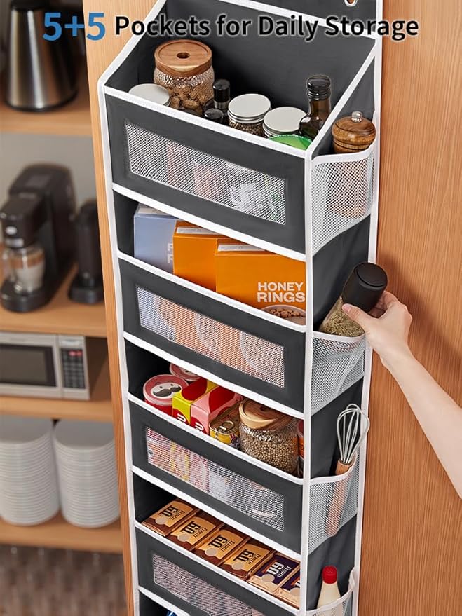 JARLINK Over the Door Organizer Storage, 5 Shelf Hanging Organizer with 5 Large Capacity Pockets, Anti Tilt 44 lb Load Behind Door Storage for Bedroom, Bathroom, Pantry, Nursery, (Black)
