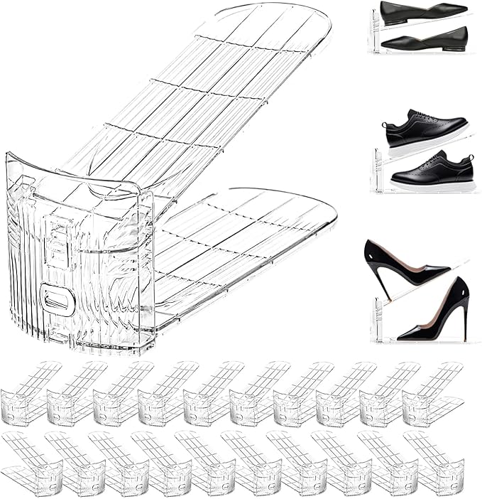 20 Pack Clear Shoe Slots Organizer Adjustable Shoe Stackers for a Pair of Shoes Rack Storage Shoe Space Saver 52% Shoe Hold Shoe Organizer for Closet