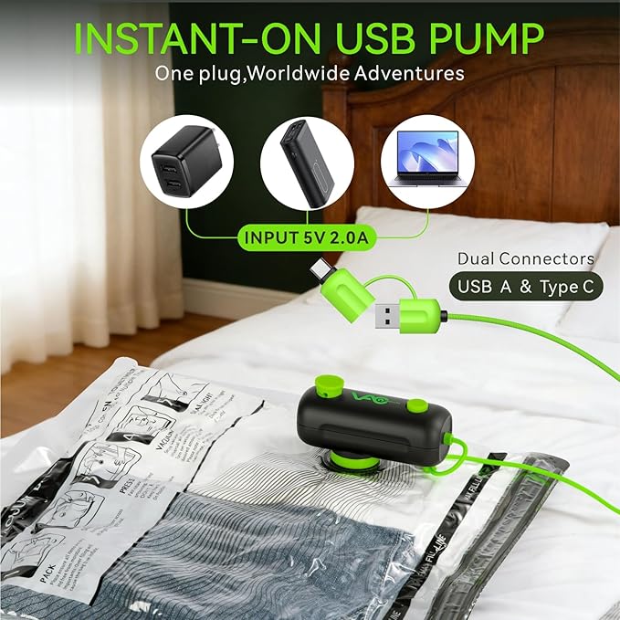 Vacuum Bags for Travel - USB Electric Pump, 18 Pack Carry-on Size Vacuum Seal Bags for Clothing - Space Saver Vacuum Storage Bags for Luggage, Travel Essentials.