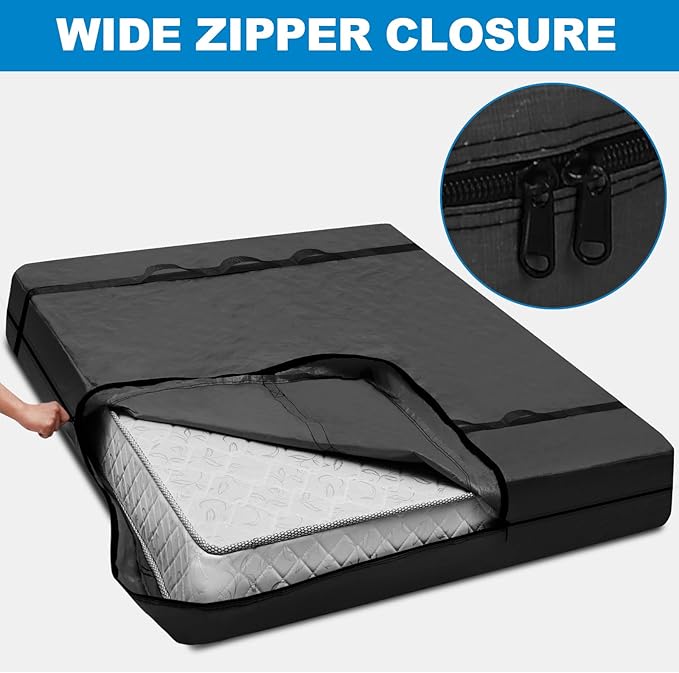 TICONN Mattress Bags for Moving, Heavy Duty Twin XL Mattress Cover Storage Bag with Full-Around Handle and Adjustable Buckles (Black, Twin XL)