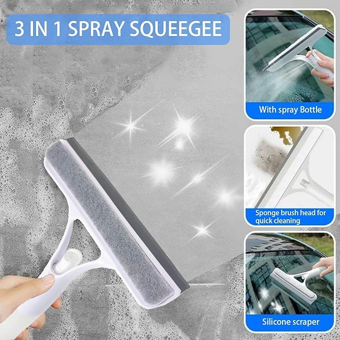Shower Squeegee for Glass Doors All-Purpose Window Squeegee for Tile Shower Walls Mirror Bathroom Car Window Cleaning (White)