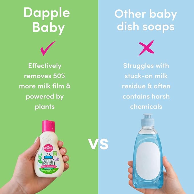 Dapple Baby Bottle Soap, Hypoallergenic Dish Soap for Baby Bottles, Powered by Plants, Travel Size, Fragrance Free, 3 Fl Oz (Pack of 2)