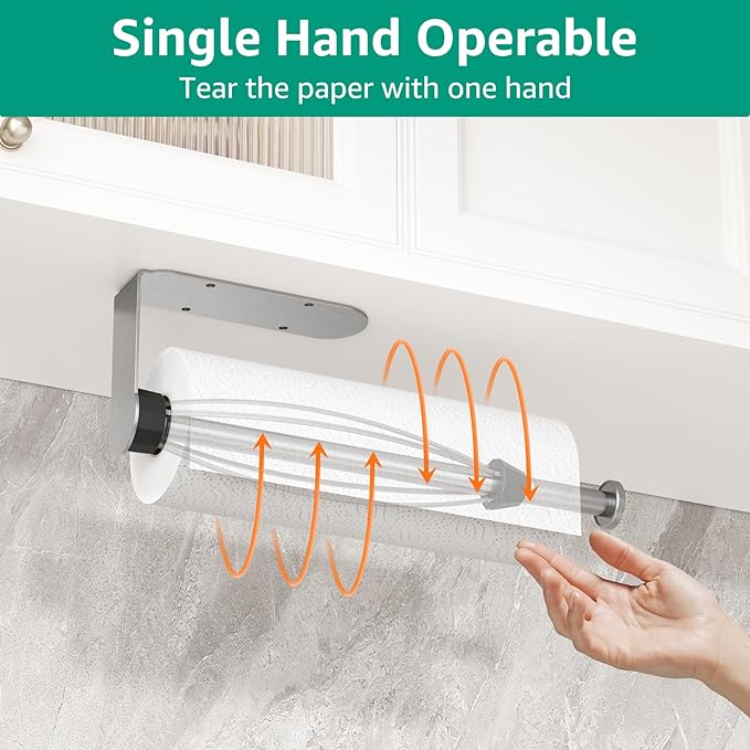 Mbillion Under Cabinet Paper Towel Holder for Kitchen, RV & Camper - Waterproof, Anti-Rust Wall Mount with No Drill Installation, 5.71” Compact Design (Brushed Silver)