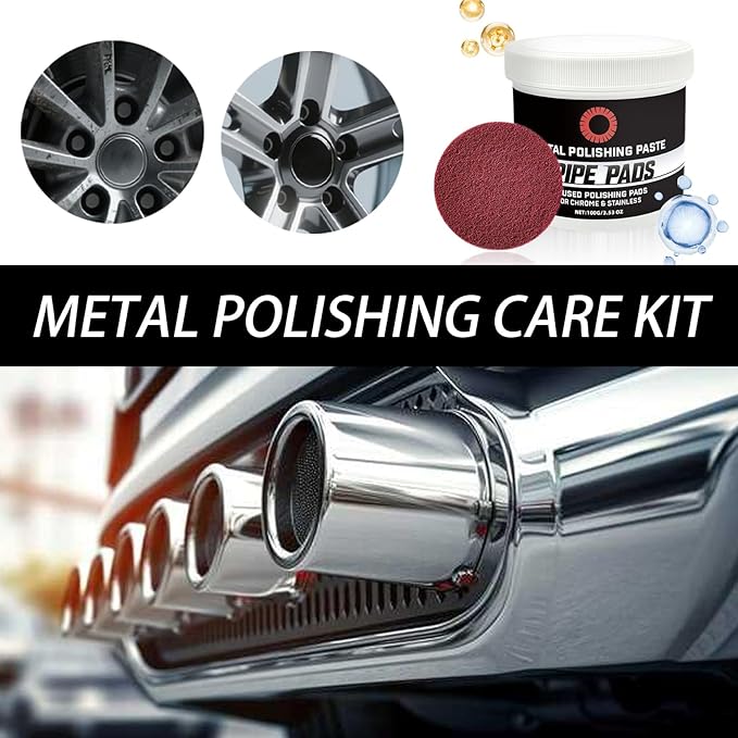 Metal Polishing Paste,100g Rust Buffing Cream With Pipe-Infused Pads,Cars Paste Protectant Scratch Remover Metal Care Kit,Rust Remover Cleaner for Oxidation,Tarnish,Discoloration From Chrome
