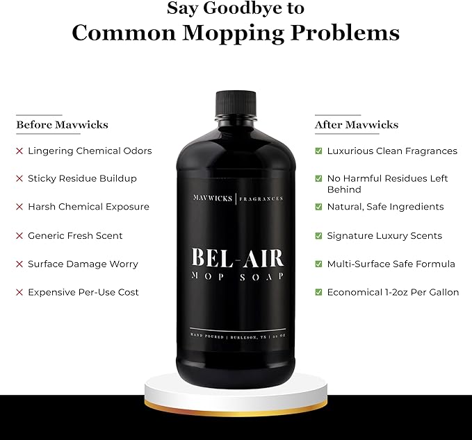 Fragrances - Luxury Mop Soap (Bel-Aire) 32 Oz – Bel-Air Scented Floor Cleaner for Mopping – Pet Safe, Best Smelling Mop Detergent for All Surfaces