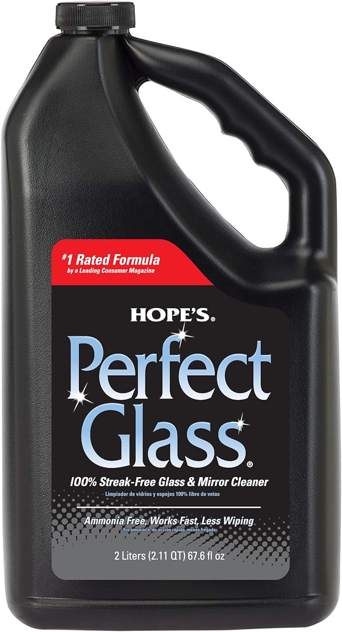 HOPE'S Perfect Glass Cleaner Spray Refill, Streak-Free, Ammonia-Free Window, Mirror, Screen, Tinted Glass, and Shower Door Cleaner, Indoor and Outdoor Glass Surfaces, 67.6 Ounce, Pack of 1