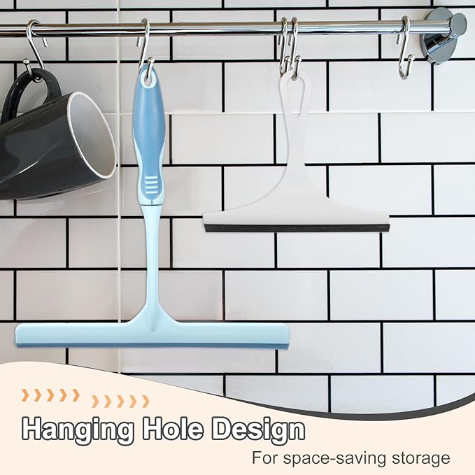 HARFINGTON 2pcs Shower Squeegee 8.7 Inch Length Water Blade Cleaner Tool Household Mirror Squeegee with Hole for Windshield Window Cleaning Glass Door, Blue