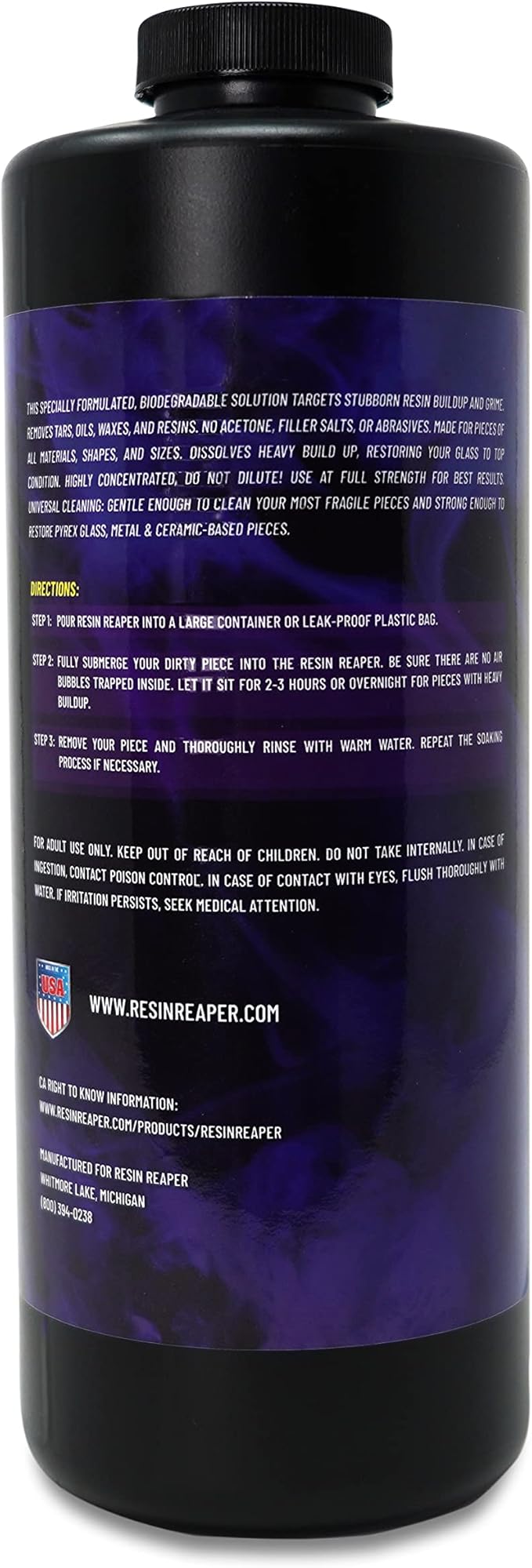Resin Reaper Glass Cleaner 32 OZ | Pipe Cleaner | Safe on Glass, Metal, Ceramic, and Pyrex | 420 710 Friendly Cleaning | Soak and Wash - No Abrasives - Eco-Friendly, Biodegradable Formula