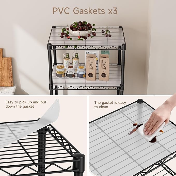 Golpart Small 6 Tier Shelves Storage Wire Shelving Unit Metal Shelf Adjustable Organizers Storage Shelving with Wheels for Bathroom Laundry Room Kitchen Pantry12”D x 18”W x 61.6”H Black