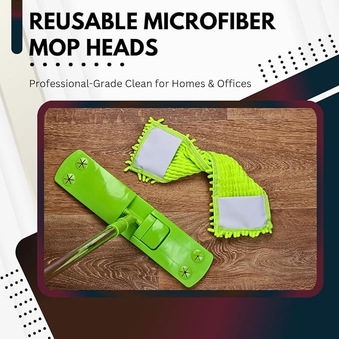 Green Direct Washable Microfiber Mop Head (6 Pack) - Microfiber Replacement Mop Pads 16 x 5.5 Inches for Cleaning of Wet or Dry Floors - Professional Home/Office Cleaning Supplies, Green