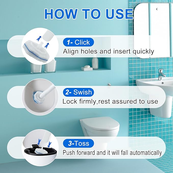 60pcs Disposable Toilet Wand Refills for Clorox,Replacement Brush Heads Compatible With Most Toilet Wand Refill System,Upgrade Fiber Cleaner Heads for Closestool Cleaning.（not included brush rod）