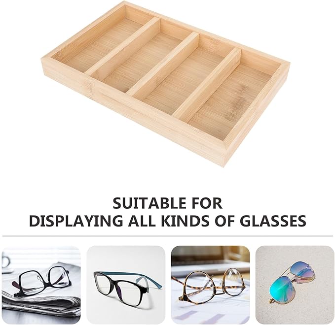 Wooden Glasses Storage Tray Eyeglasses Display Rack Multi-Compartment Sunglasses Organizer for Home Desk Eyewear Storage with 4pcs Set