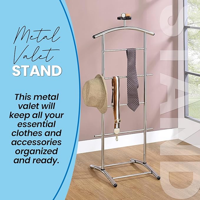 Kings Brand Furniture - Lebedev Metal Suit Valet Stand, Clothes Rack, Chrome