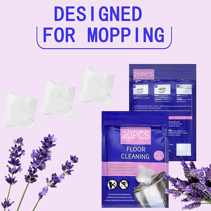 Natural Hard Floor Cleaner PACSS - Lavender Scent (20 Count) | Plant-Based Ingredients | Safe for Tile, Vinyl, Laminate & More | Compatible with OCedar & All Standard Mop Buckets