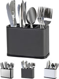 LIBODOUR Utensil Holder,Stainless Steel Caddy Counter,Spoon holder,4 Compartments Silverware Caddy,Capacity Flatware Spoon Fork Tool Cutlery Holder(Grey)