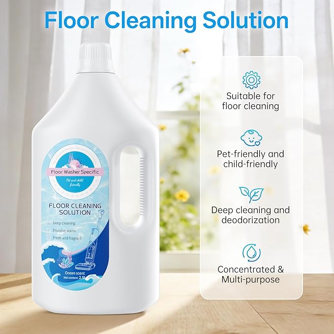 Floor Cleaning Solution Compatible With Tineco/Bissell/Dreame And Shark, Fragrance Deodorization, Deep Cleans for Multiple Hard Floors, Suitable With Cordless Wet/Dry (【Fresh Ocean】, 2.51 Liter)