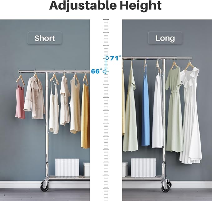 HOKEEPER Clothing Garment Rack Capacity 525LBS Clothing Racks on Wheels Rolling Clothes Rack for Hanging Clothes Heavy Duty Collapsible Commercial
