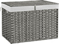 240L Wicker Storage Basket with Lid, Handwoven Rattan Large Shelf Basket with Removable Liner, 63.5 Gallon Wicker Basket for Blanket, Storage Trunk with Handle for Closet, Bedroom, Livingroom, Grey