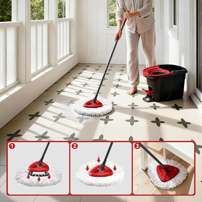 4 Pack Microfiber mop Head Replacements, Compatible with O-Ceda Easywring Single-Bucket Cleaning System, Powerful Stain Removal, Machine Washable, Easy to Replace