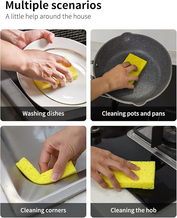 Cellulose Sponges,Heavy Duty Scrub Kitchen Sponge,Clean Tough Messes Without Scratching Sponges Kitchen,Pop Up Eco Sponges DIY Orange (6 Pack)