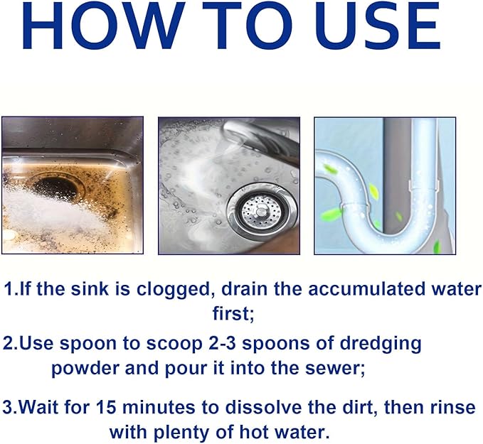 2PC Drain Clog Remover, Pipeline Dredging Agent, Powerful Quick Cleaning Drain Toilet Cleaner Tool, Unclog Toilet Clog And Kitchen Sink Pipe Unblocker Powder