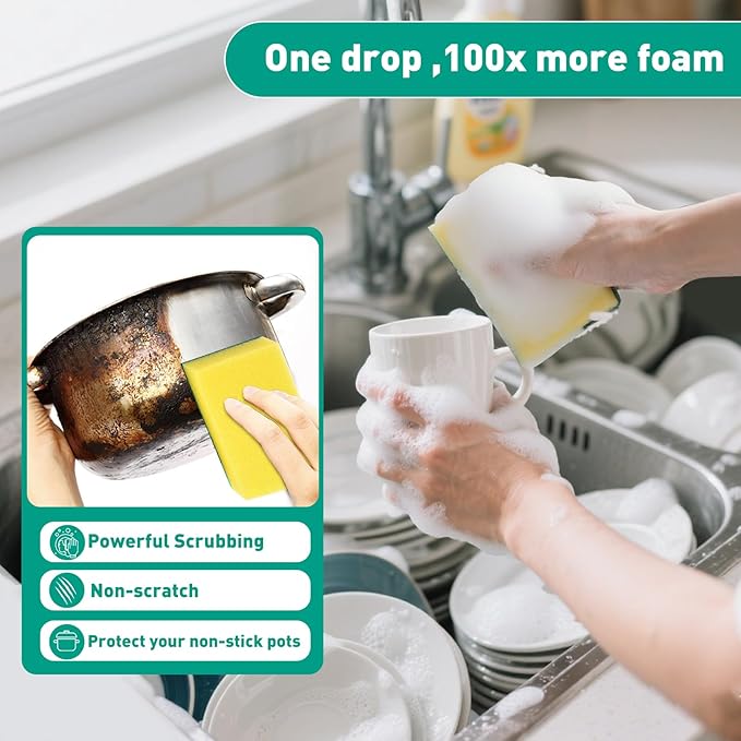 10-Pack Heavy Duty Scrub Sponges, Non-Scratch Kitchen Sponge with Durable Scouring Pad, Dual-Sided Cleaning Reusable Sponge for Dishes, Pots, Pans, Sinks – Extra Absorbent & Long-Lasting