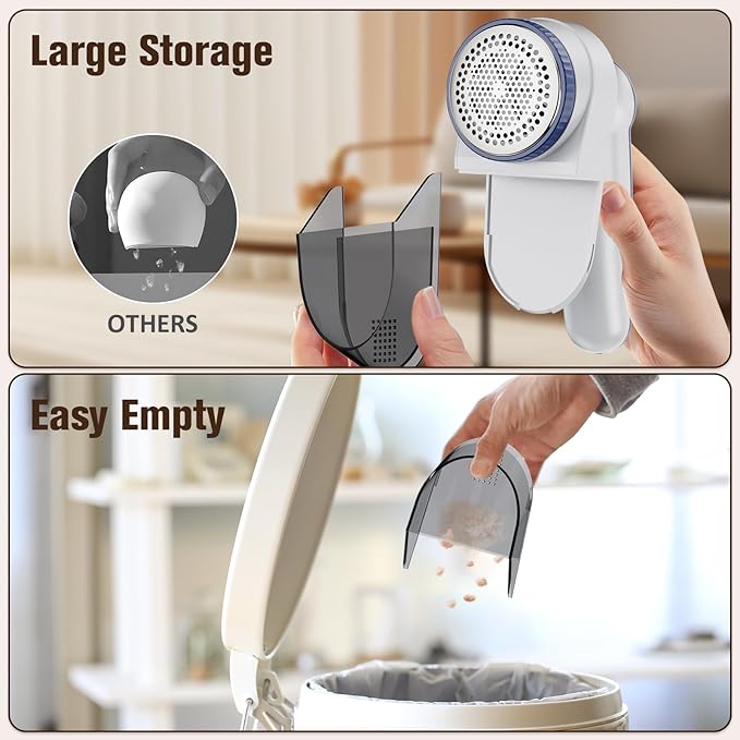 DBC Fabric Shaver with 15000r/Min Powerful Motor, LED Display, 3-Speeds, 6-Leaf Blades, Large Shaving Head Lint Remover for Clothes, Lint Ball, Furniture, Fuzz - Blue & White